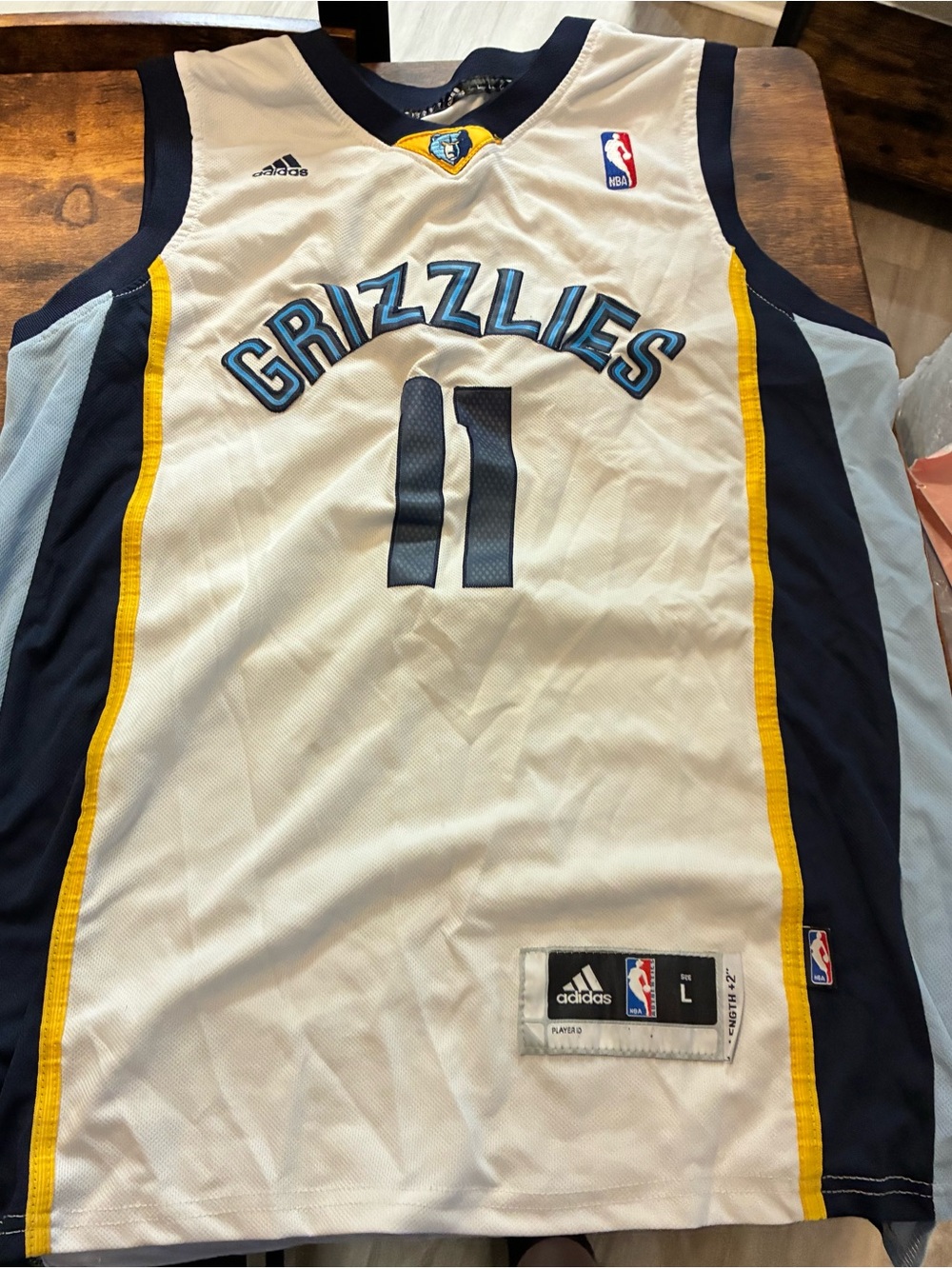 adidas White Navy Light Blue Yellow Memphis Grizzlies Jersey #11